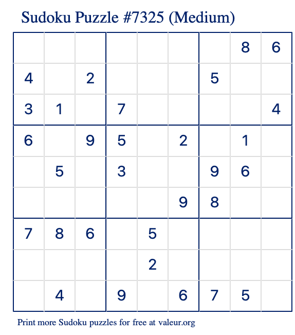 Free Printable Medium Sudoku Puzzle number 7325