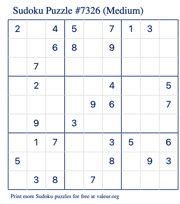 Free Printable Medium Sudoku Puzzle number 7326