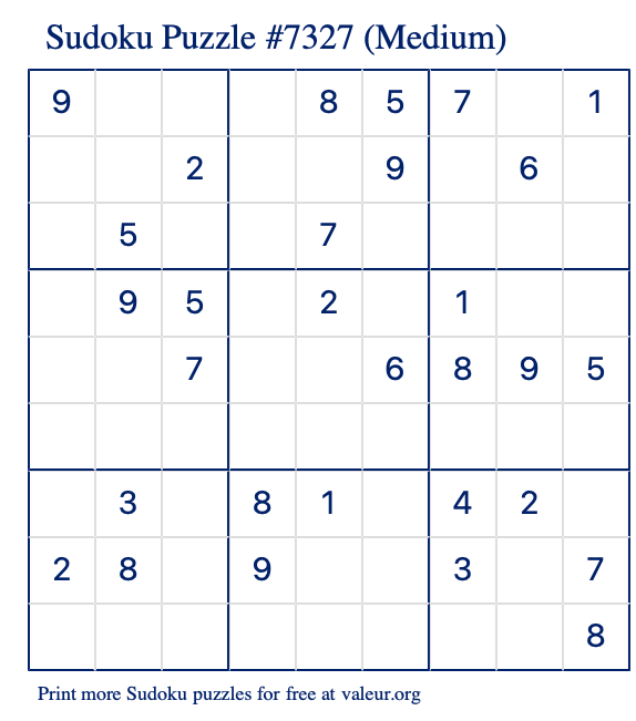 Free Printable Medium Sudoku Puzzle number 7327