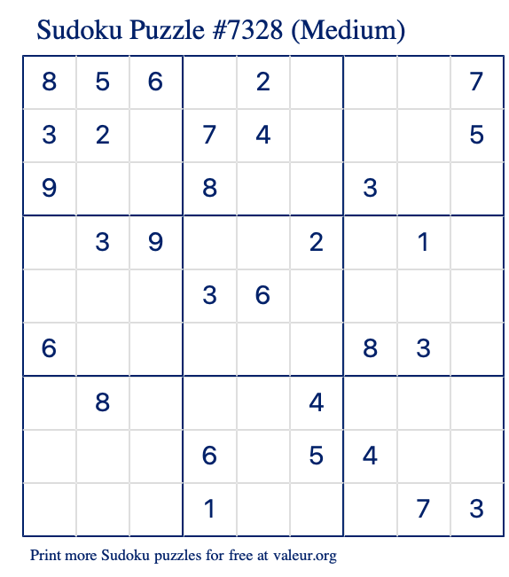 Free Printable Medium Sudoku Puzzle number 7328