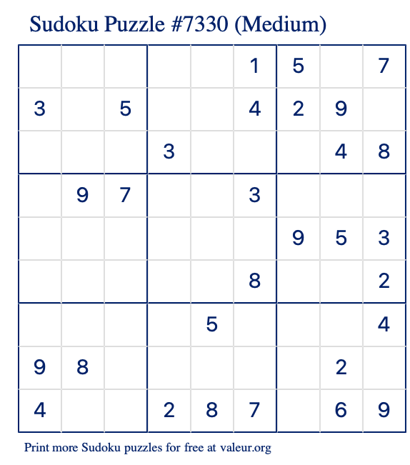 Free Printable Medium Sudoku Puzzle number 7330