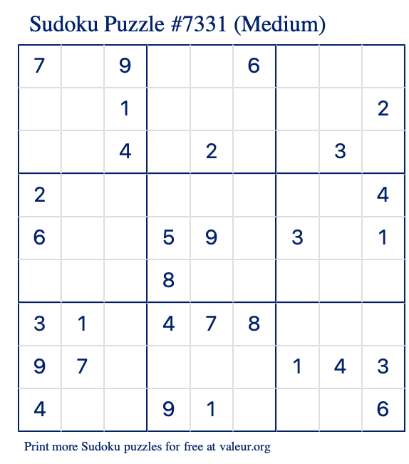 Free Printable Medium Sudoku Puzzle number 7331