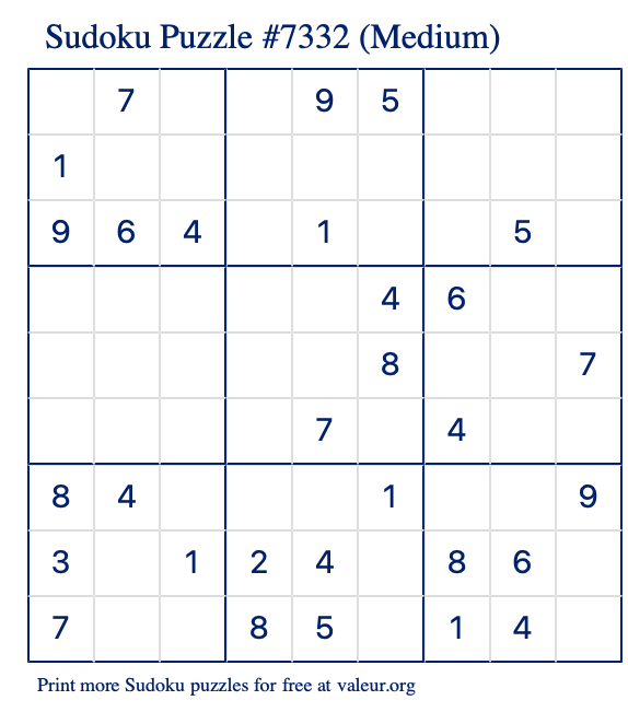 Free Printable Medium Sudoku Puzzle number 7332