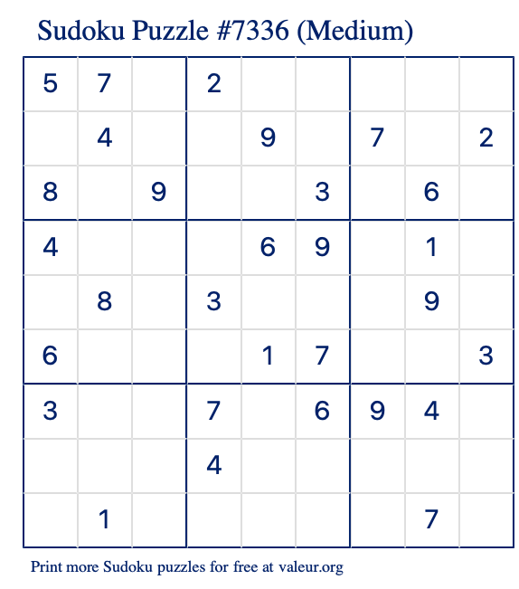 Free Printable Medium Sudoku Puzzle number 7336