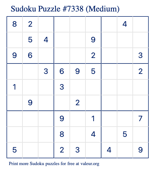 Free Printable Medium Sudoku Puzzle number 7338