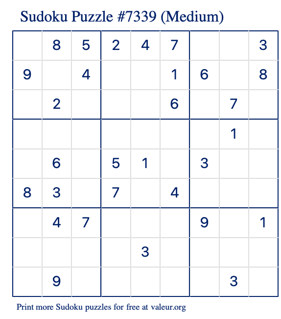 Free Printable Medium Sudoku Puzzle number 7339