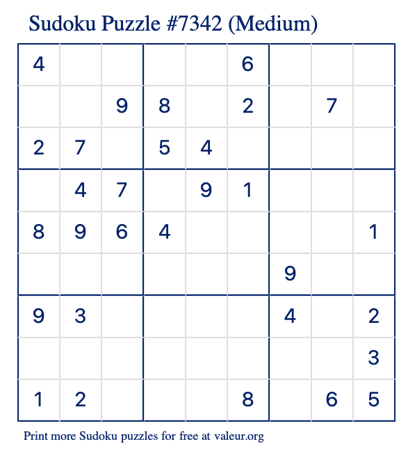 Free Printable Medium Sudoku Puzzle number 7342