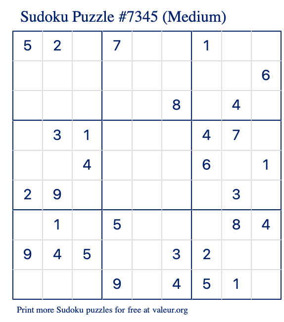 Free Printable Medium Sudoku Puzzle number 7345