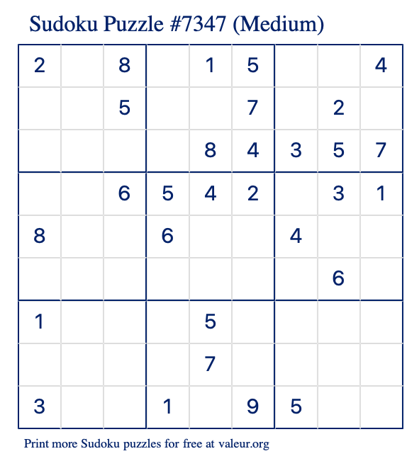 Free Printable Medium Sudoku Puzzle number 7347