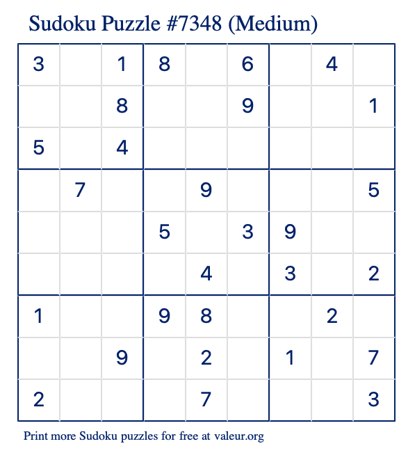 Free Printable Medium Sudoku Puzzle number 7348