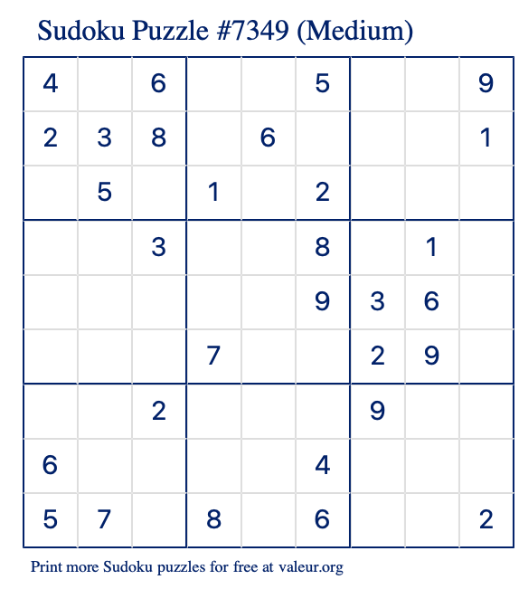 Free Printable Medium Sudoku Puzzle number 7349