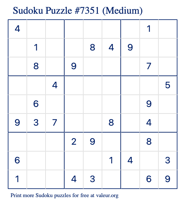 Free Printable Medium Sudoku Puzzle number 7351