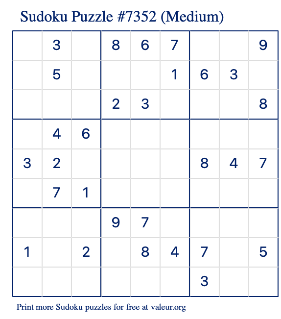 Free Printable Medium Sudoku Puzzle number 7352