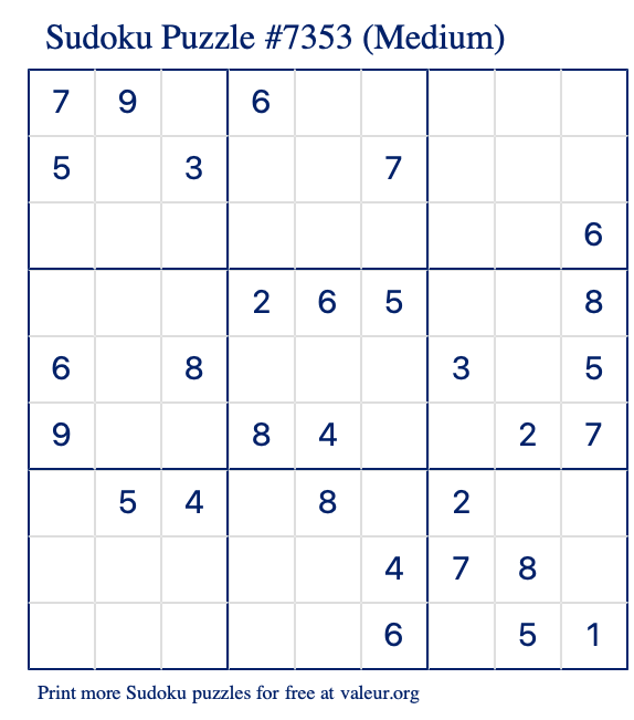 Free Printable Medium Sudoku Puzzle number 7353