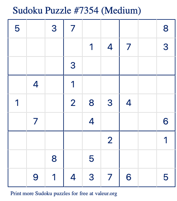Free Printable Medium Sudoku Puzzle number 7354