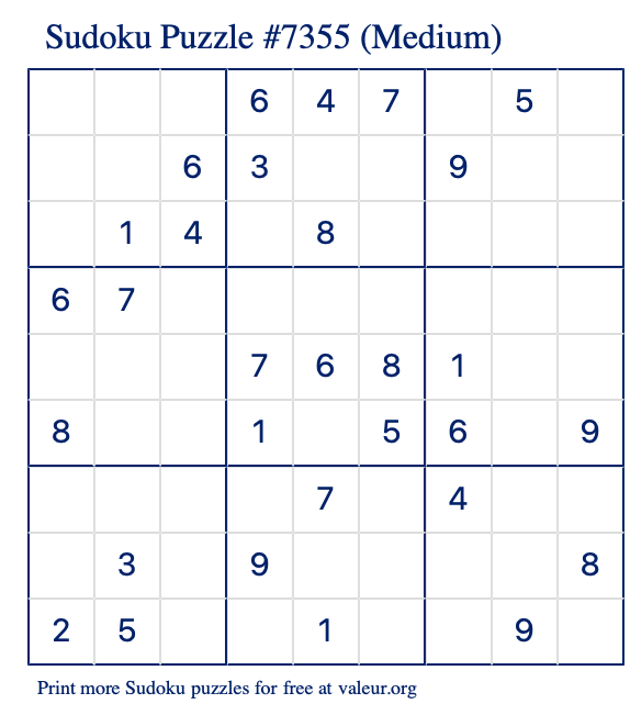 Free Printable Medium Sudoku Puzzle number 7355