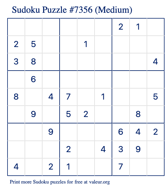 Free Printable Medium Sudoku Puzzle number 7356