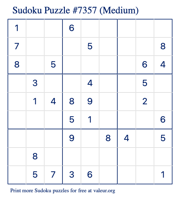 Free Printable Medium Sudoku Puzzle number 7357
