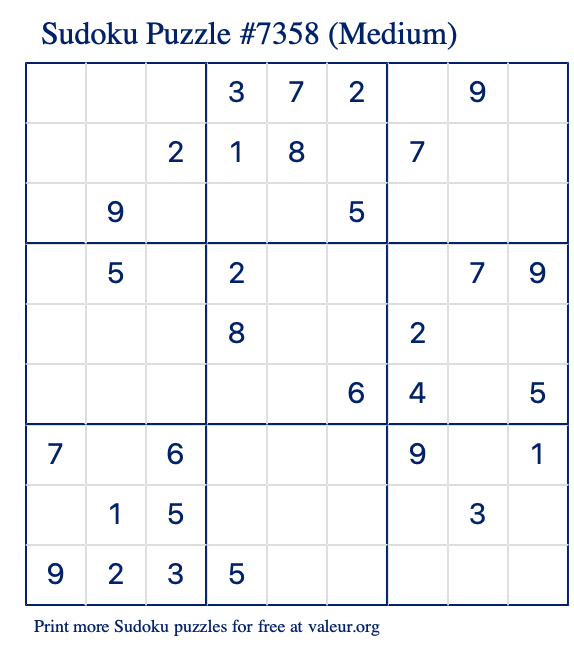 Free Printable Medium Sudoku Puzzle number 7358