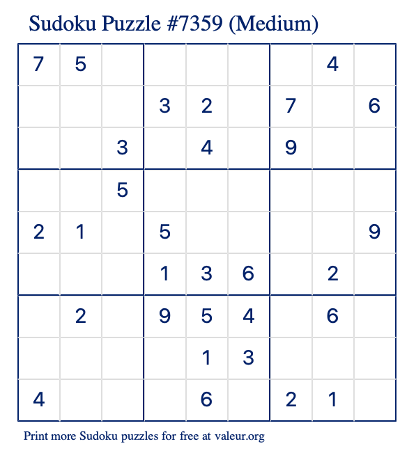 Free Printable Medium Sudoku Puzzle number 7359