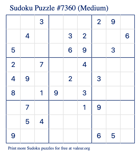 Free Printable Medium Sudoku Puzzle number 7360