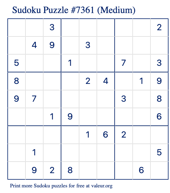 Free Printable Medium Sudoku Puzzle number 7361
