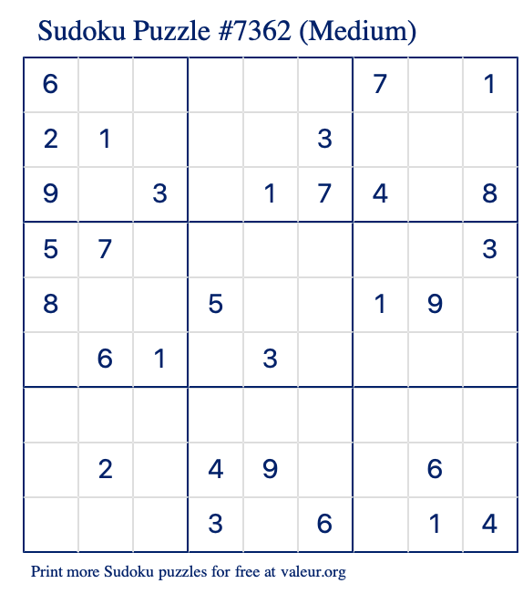 Free Printable Medium Sudoku Puzzle number 7362
