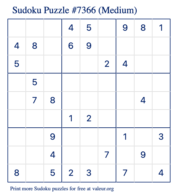 Free Printable Medium Sudoku Puzzle number 7366