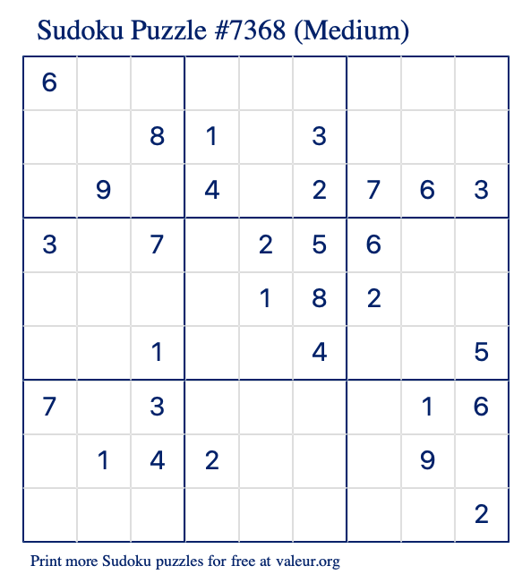 Free Printable Medium Sudoku Puzzle number 7368