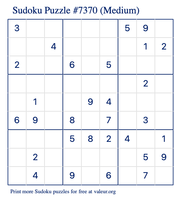 Free Printable Medium Sudoku Puzzle number 7370