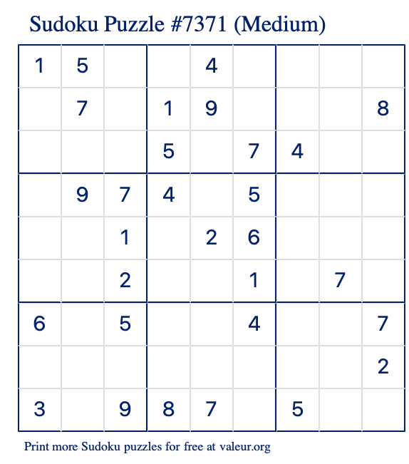 Free Printable Medium Sudoku Puzzle number 7371