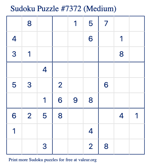 Free Printable Medium Sudoku Puzzle number 7372