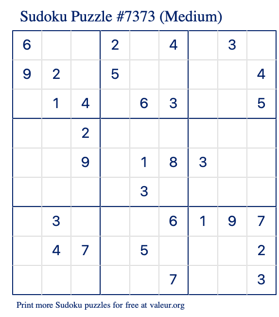 Free Printable Medium Sudoku Puzzle number 7373