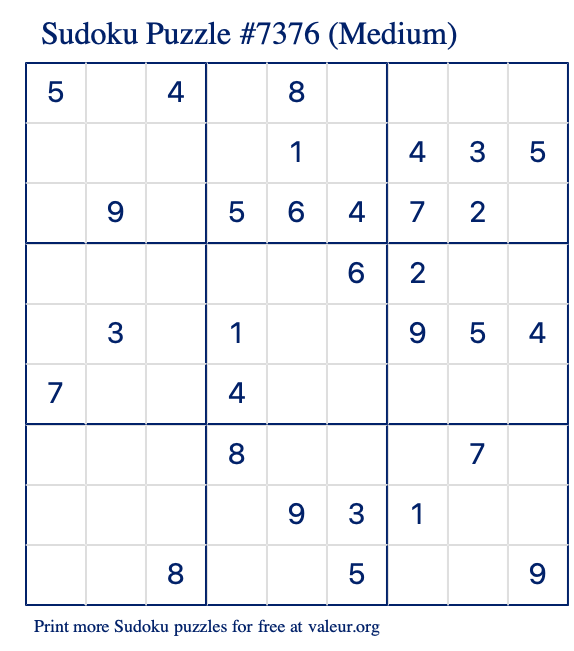 Free Printable Medium Sudoku Puzzle number 7376