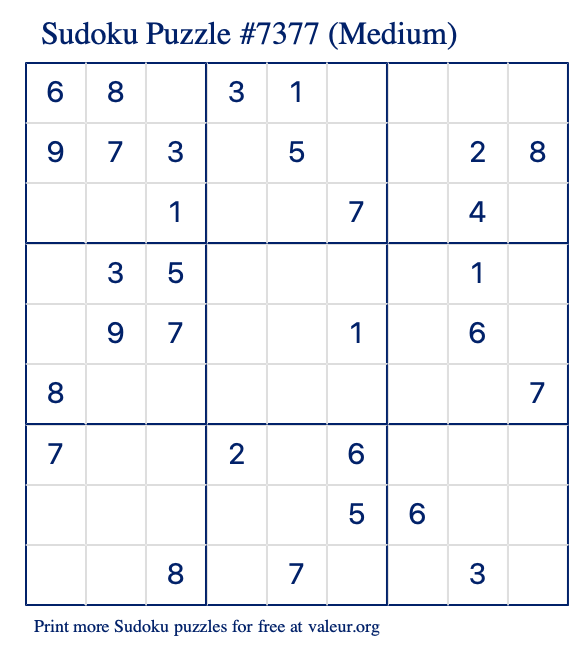 Free Printable Medium Sudoku Puzzle number 7377