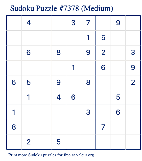 Free Printable Medium Sudoku Puzzle number 7378