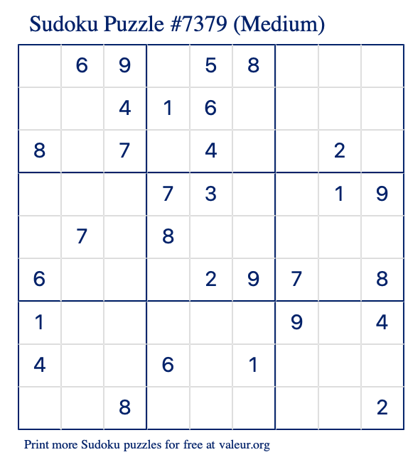 Free Printable Medium Sudoku Puzzle number 7379