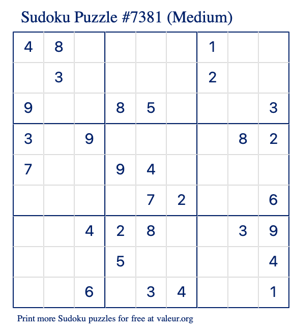 Free Printable Medium Sudoku Puzzle number 7381