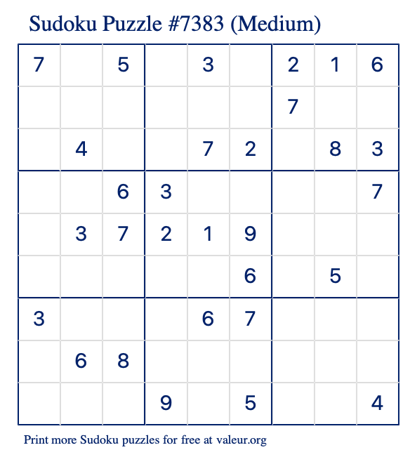 Free Printable Medium Sudoku Puzzle number 7383