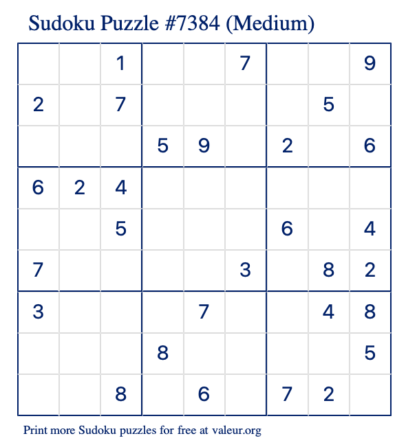 Free Printable Medium Sudoku Puzzle number 7384