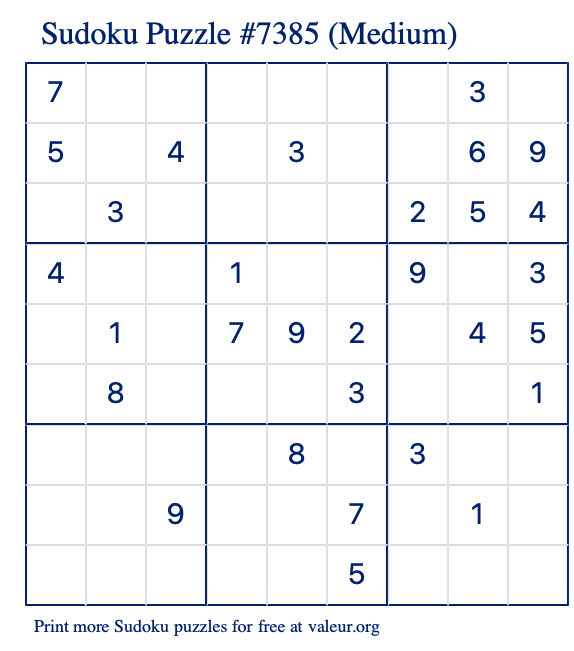 Free Printable Medium Sudoku Puzzle number 7385
