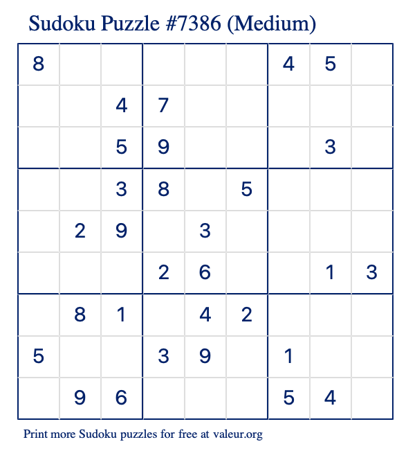 Free Printable Medium Sudoku Puzzle number 7386