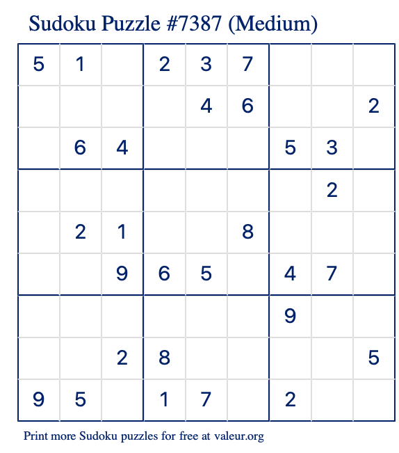 Free Printable Medium Sudoku Puzzle number 7387