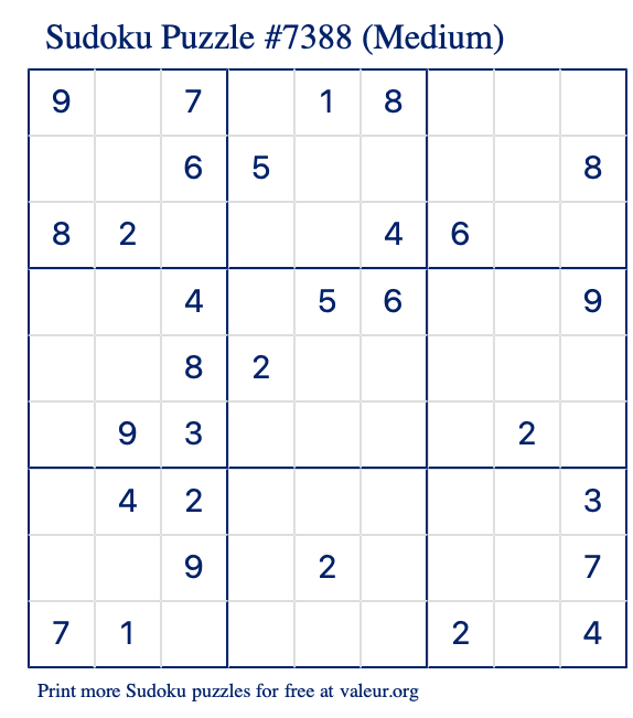 Free Printable Medium Sudoku Puzzle number 7388