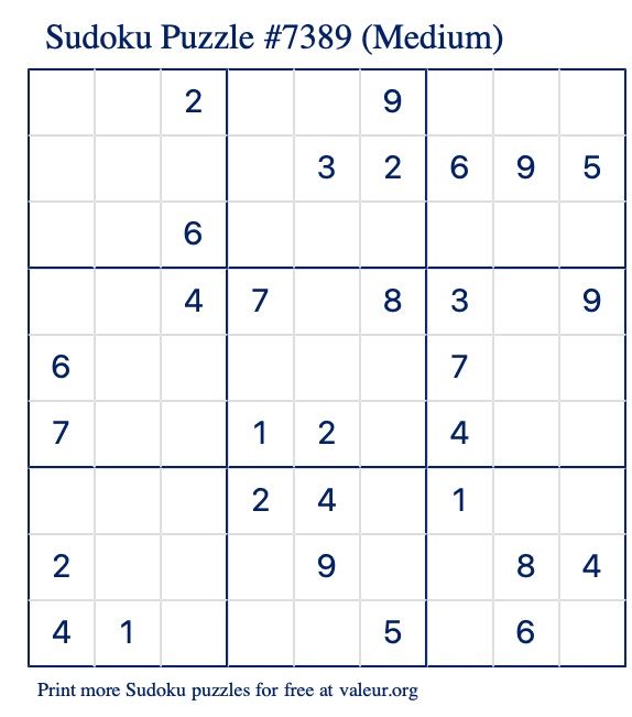 Free Printable Medium Sudoku Puzzle number 7389
