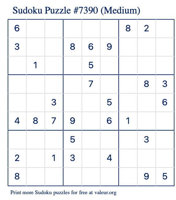 Free Printable Medium Sudoku Puzzle number 7390