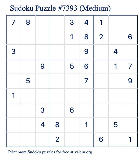 Free Printable Medium Sudoku Puzzle number 7393