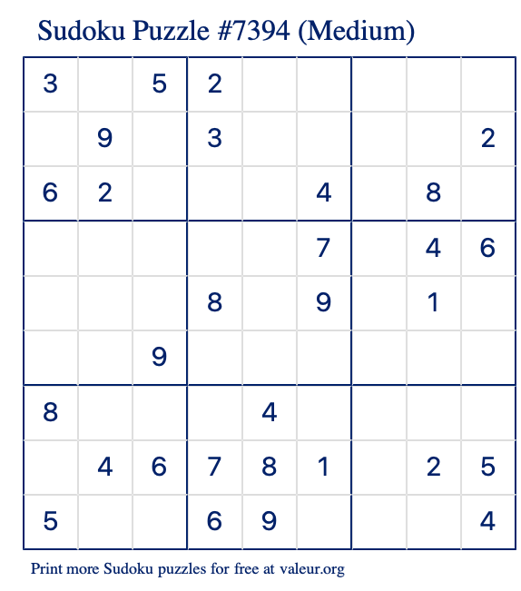 Free Printable Medium Sudoku Puzzle number 7394
