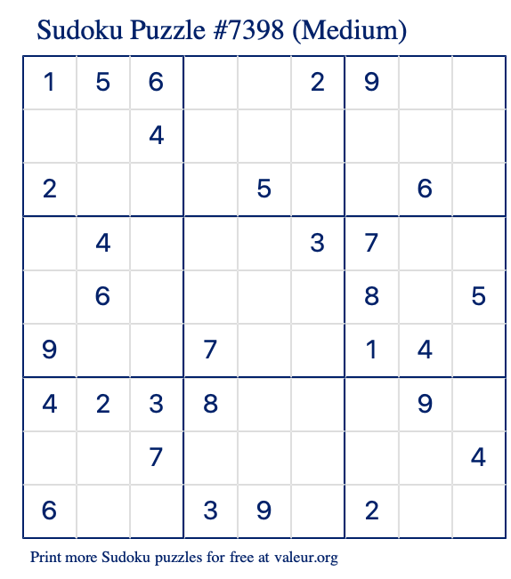 Free Printable Medium Sudoku Puzzle number 7398