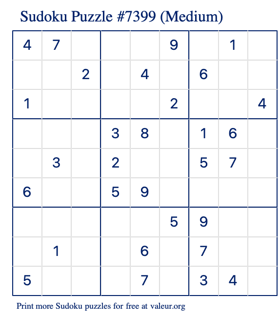 Free Printable Medium Sudoku Puzzle number 7399
